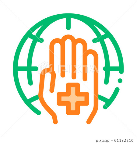 Cross On Hand Palm Planet Vector Thin Line Icon 61132210
