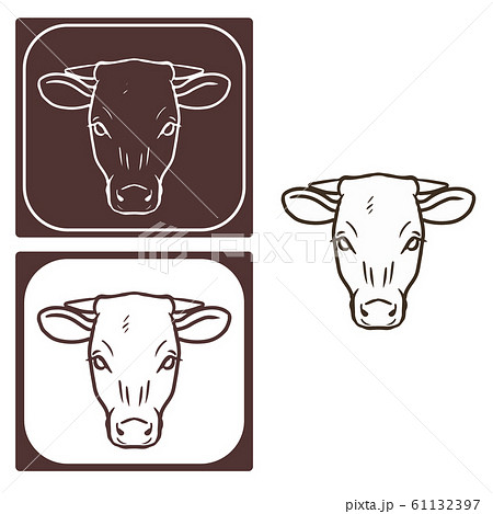 牛の顔 丑の頭部を描いたイラストのイラスト素材