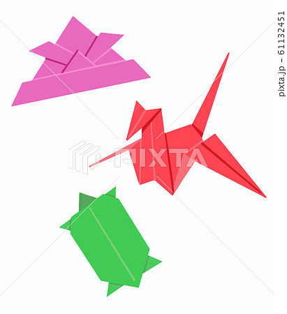 折り紙 鶴と亀とカブトのイラスト素材