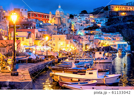 Procida island, Old town port at night, Italy 61133042
