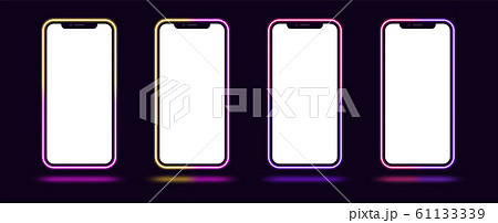 Phone mockup with gradient neon border. Modern set 61133339