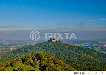 Hilltop Hohenzollern Castle on mountain top in 61134394