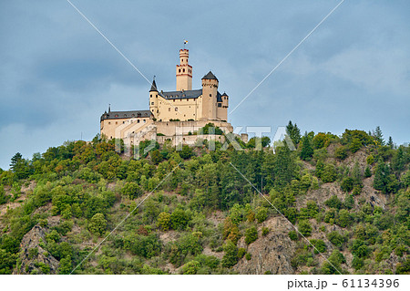 Marksburg castle on Rhine river in Germany 61134396
