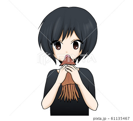 まるごとのするめイカを咥えようとしている人 61135467