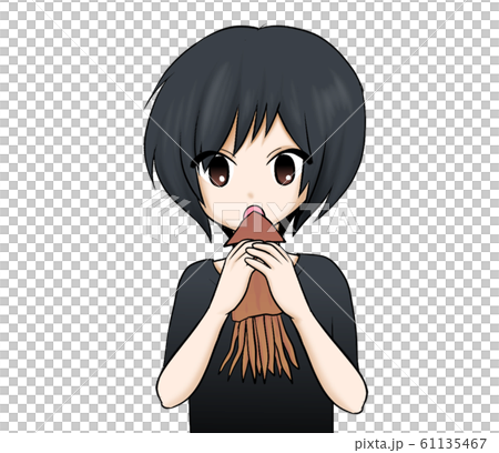 まるごとのするめイカを咥えようとしている人 61135467
