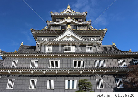 岡山城 烏城 の黒い城の写真素材