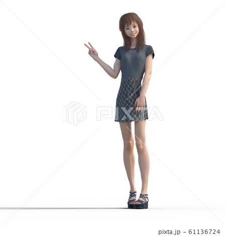 ポーズするカジュアルファッションの女性 Perming3dcgイラスト素材のイラスト素材