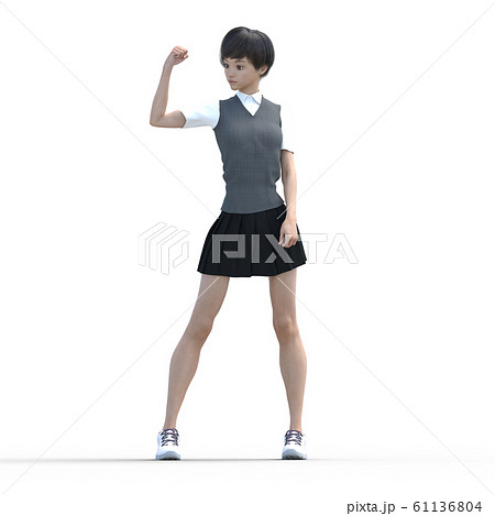 ポーズする学生　perming3DCG  イラスト素材 61136804