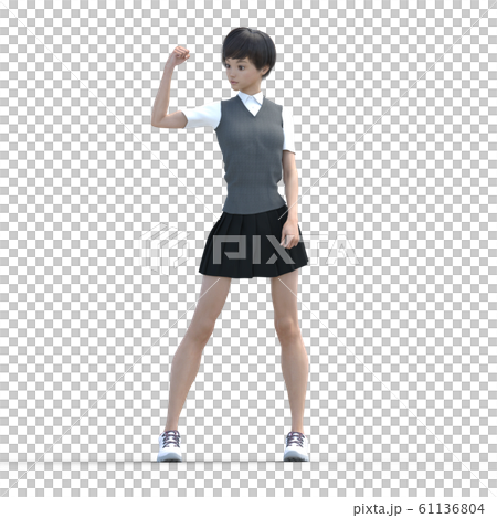 ポーズする学生　perming3DCG  イラスト素材 61136804