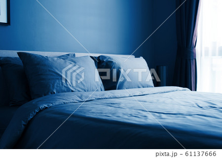 bed with two pillows. gray bed linen bed with two pillows. gray bed linen 61137666