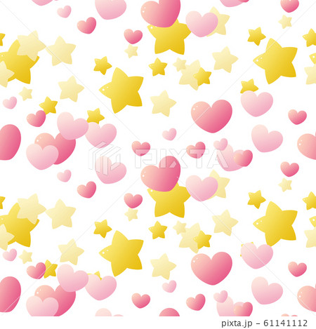 ファンシーハートとスターのシームレスパターン ピンク イエローのイラスト素材