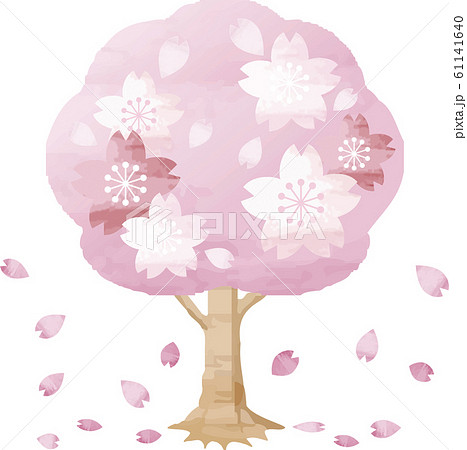 さくら 桜の木 春 お花見 水彩タッチ アナログ風のイラスト素材