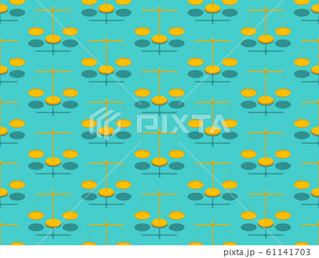 Scales 3D isometric seamless pattern, Weighing tool justice concept poster and social banner post design illustration isolated on green background with copy space, vector eps 10 61141703