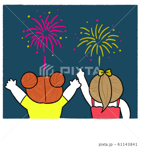 花火を見る女の子のイラスト素材