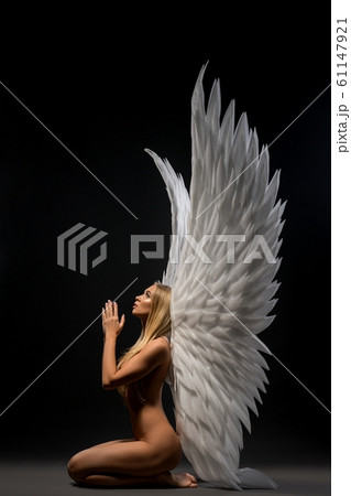 Nude girl with beautiful wings profile view Nude girl with beautiful wings profile view 61147921