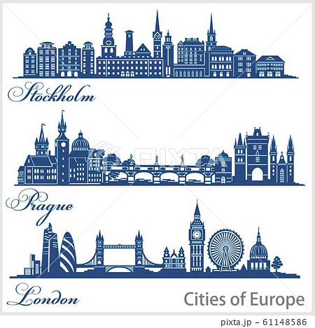 City in Europe - London, Prague, Stockholm. Detailed architecture. Trendy vector illustration. 61148586