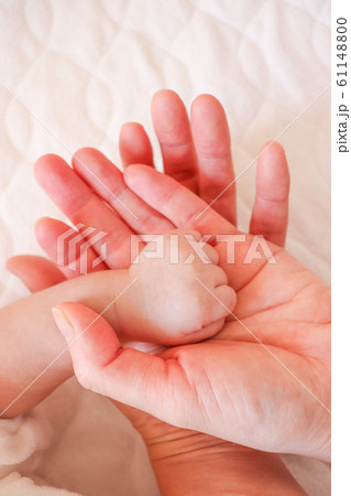 赤ちゃんの手を包む両親の手のイメージの写真素材