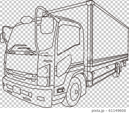 トラック イラスト シンプル 白黒 線画のイラスト素材