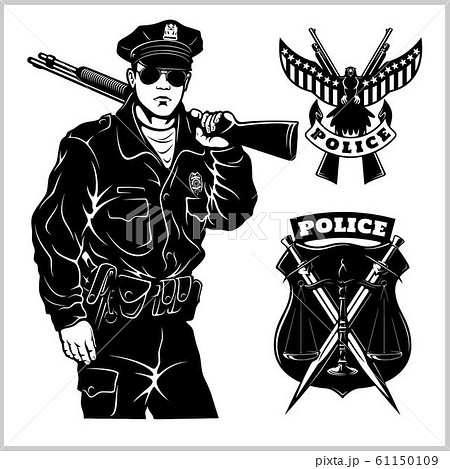 Sheriff Vector set - Wild West. Design elements, Badge, Sheriff in Monochrome style. Vector illustration Isolated on White Sheriff Vector set - Wild West. Design elements, Badge, Sheriff in Monochrome style. Vector illustration Isolated on White 61150109