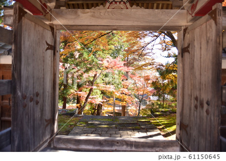 桑原山龍洞院の山門を額縁にした秋の景色の写真素材 [61150645] - PIXTA