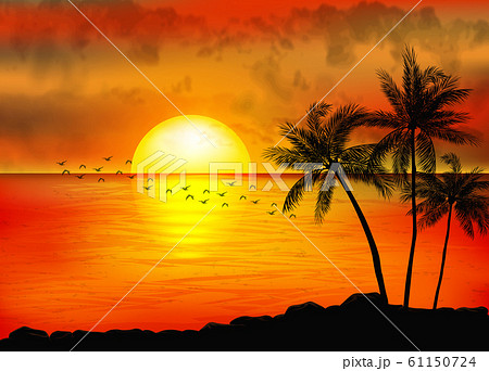 A Tropical Sunset With Palm Treesのイラスト素材