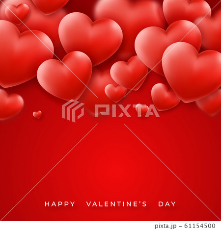 Valentines Day background with red hearts on top and text. Holiday lettering greeting card illustration on red background 61154500