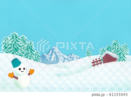 雪景色 雪だるま ペーパークラフト のイラスト素材