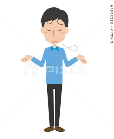男性　全身　溜息　落ち込む　表情　ポーズ　お手上げ　あきらめる 61156324