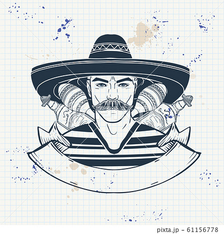Hand drawn sketch mexican man 61156778
