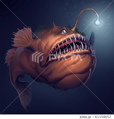 Angler fish on background of dark blue water... - Stock Illustration  [61158052] - PIXTA