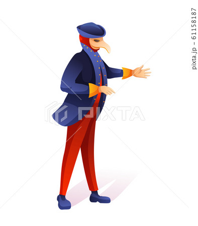 Man in plague doctor venetian costume on white 61158187
