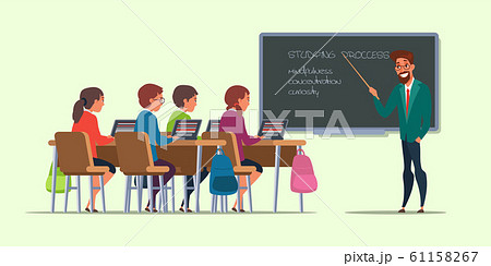 Pupils at lesson flat vector illustration Pupils at lesson flat vector illustration 61158267
