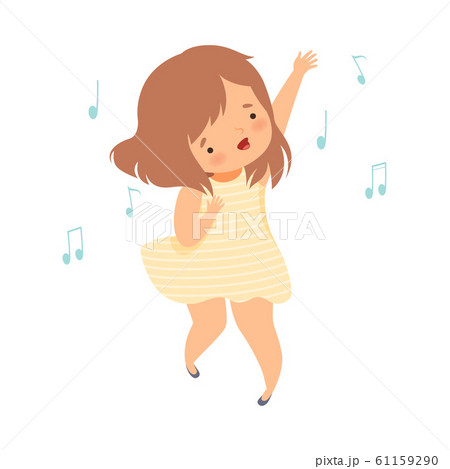 Cute Girl in Yellow Dress Singing and Dancing, Adorable Kid Having Fun and Enjoying Listening to Music Cartoon Vector Illustration Cute Girl in Yellow Dress Singing and Dancing, Adorable Kid Having Fun and Enjoying Listening to Music Cartoon Vector Illustration 61159290