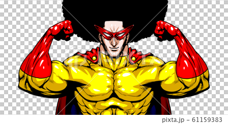ヒーロー,英雄,超人,スーパーマン,劇画,漫画,筋肉,ボディビル,マッチョ,ポーズ,正面,白背景, 61159383