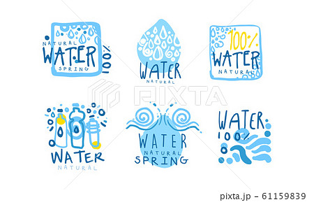 Natural Water Label or Badge Design Vector Set 61159839