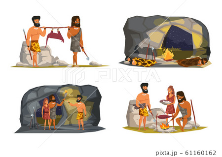 Stone age life scenes vector illustrations set Stone age life scenes vector illustrations set 61160162