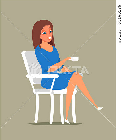 Woman at coffee break flat vector character 61160186