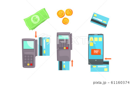 Payment Attributes Vector Set. Payment by Cash and By Credit Card Concept 61160374