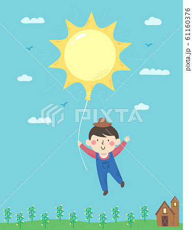 Kid Boy Farmer Sun Balloon Illustration 61160376