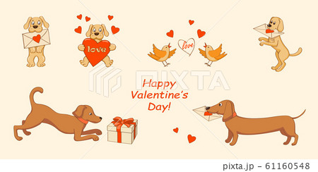 set valentine dogs with birds and hearts set valentine dogs with birds and hearts 61160548