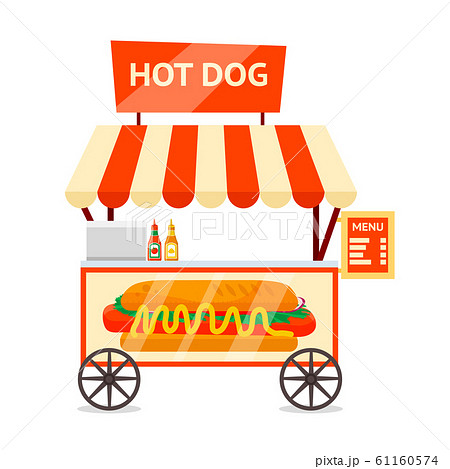Hot dog sale kiosk flat vector illustration 61160574
