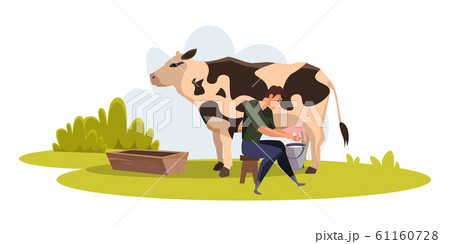 Farmer milking cow flat vector illustration 61160728