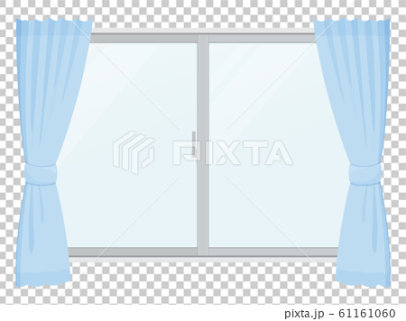 カーテンと窓のイラスト 青のイラスト素材