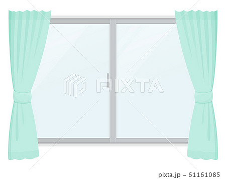 カーテンと窓のイラスト 緑のイラスト素材