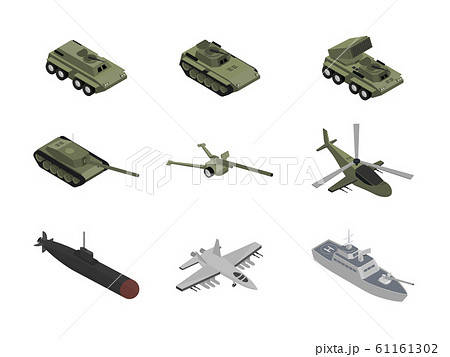 Military machinery isometric illustrations set Military machinery isometric illustrations set 61161302