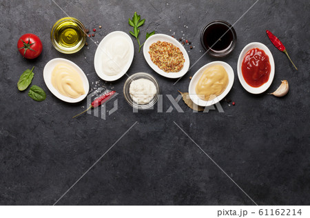 Set of various sauces. Popular sauces in bowls 61162214