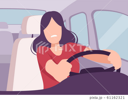 Scared Young Woman Driving a Car, View from the Inside, Female Driver Character Holding Hands on a Steering Wheel Vector Illustration Scared Young Woman Driving a Car, View from the Inside, Female Driver Character Holding Hands on a Steering Wheel Vector Illustration 61162321