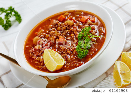 close-up of lentil soup in a bowl close-up of lentil soup in a bowl 61162908