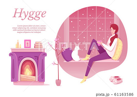 Scandinavian Hygge concept design. Comfortable home rest vector illustrations set Scandinavian Hygge concept design. Comfortable home rest vector illustrations set 61163586
