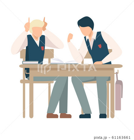 Two Boys Sitting At School Desk and Talking Vector Illustration 61163661